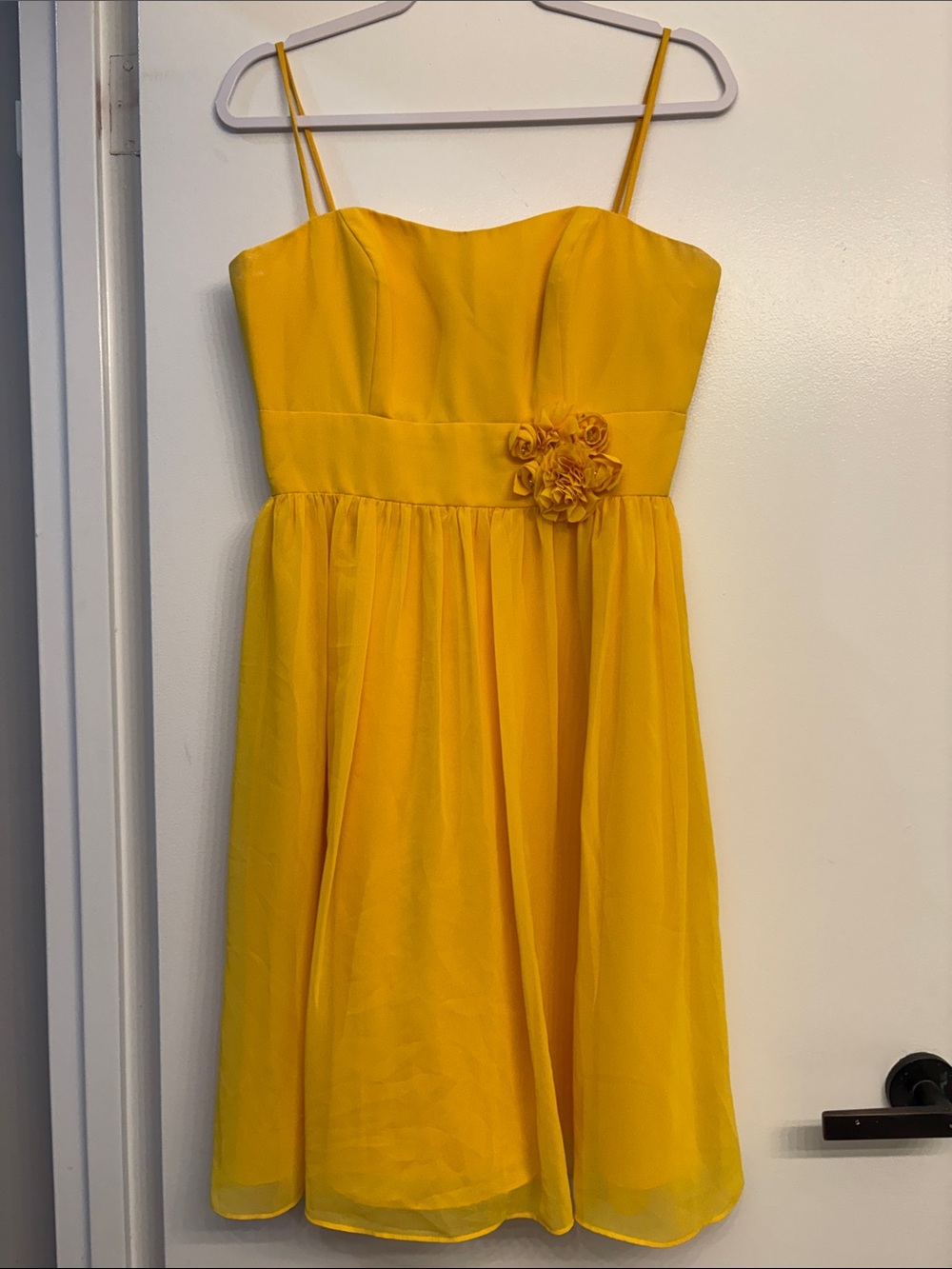 Alfred Angelo Bright Yellow Spaghetti-Strap Formal Dress with Floral Waist